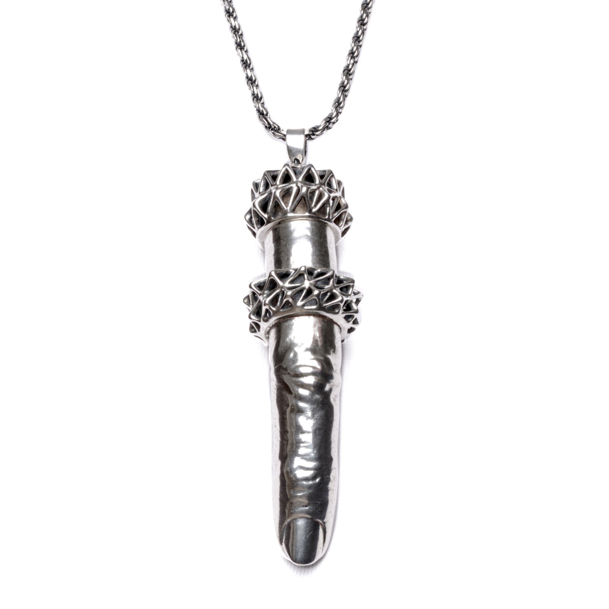 A���gulim��la is a solid sterling silver pendant in the shape of a human finger, named after the historical figure in Buddhist literature. The pendant has a screw top and internal storage compartment. The pendant is designed to hold your rings while you are working with your hands. 
