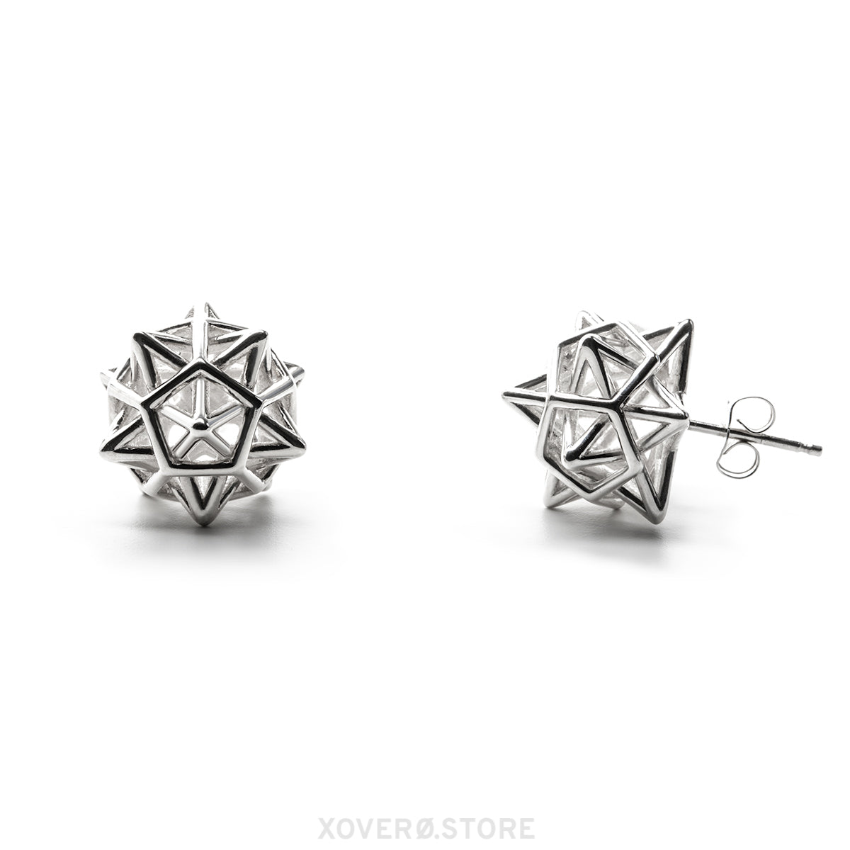 Our spherical interlocking spike covered lattice earrings are shown here without contrast oxidation.