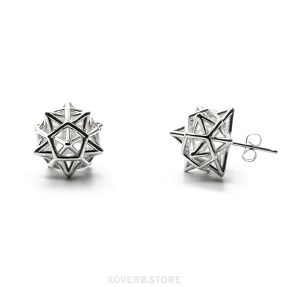 Our spherical interlocking spike covered lattice earrings are shown here without contrast oxidation.