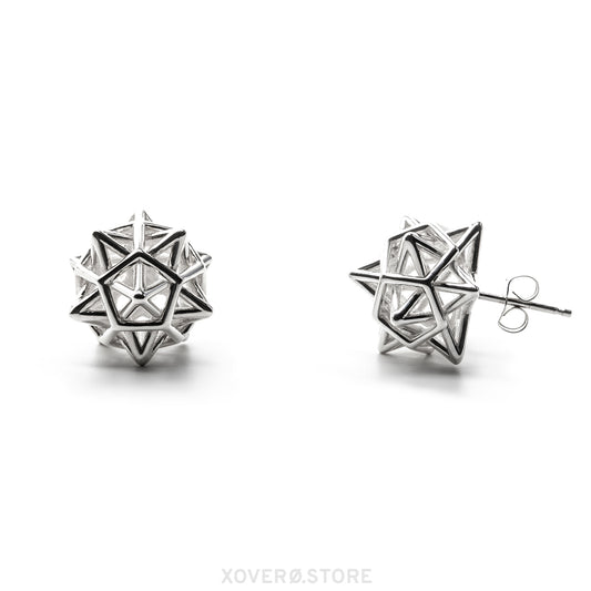Our spherical interlocking spike covered lattice earrings are shown here without contrast oxidation.